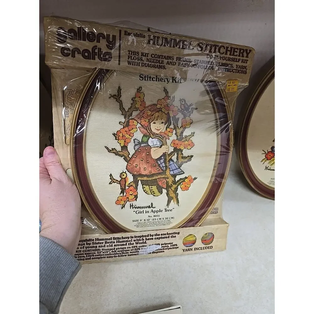 Vtg Hummel Stitchery Kit Lot Girl in Apple Tree 8031 Peasant Boy 8037 Frame 9x12